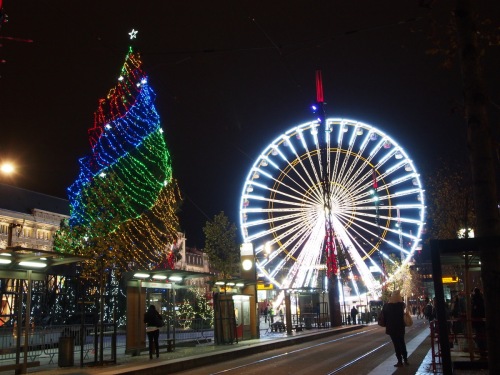 Christmas Tree & A Giant Ferris Wheel at Place des Jaudes, Clermont- Ferrand, France